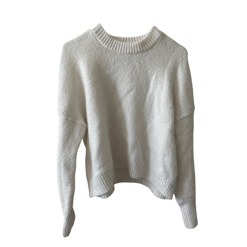 Abercrombie & Fitch Womens Cream White Crewneck Knit Sweater Small Dropped Shoul